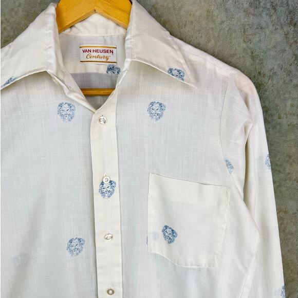VTG 70s True Vintage Van Heusen Button Up Shirt Sz M Retro Lion Print - Picture 4 of 7